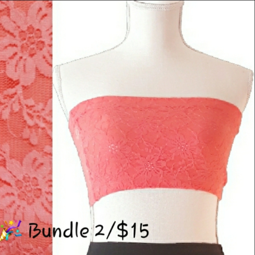Zenana Floral Lace Bandeau Top - Coral Pink Lace Tube Top Size Medium
